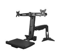 StarTech Sit Stand Dual Monitor Arm - Desk Mount Dual Computer Monitor Adjustable Standing Workstation up to 24" Displays - VESA Ergonomic Stand Up Desk Converter w/ Keyboard Tray
