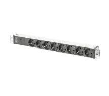 Digitus aluminum outlet strip with pre-fuse, 8 safety outlets, 2 m supply IEC C14 plug