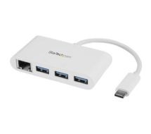 StarTech 3-Port USB-C Hub with Gigabit Ethernet - USB-C to 3x USB-A - USB 3.0 Hub - White