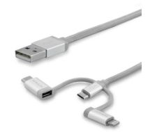 StarTech 2 m (6 ft.) USB Multi Charging Cable - USB to Micro-USB or USB-C or Lightning iPhone / iPad / iPod / Android - Apple MFi Certified - 3 in 1 USB Charger - Braided