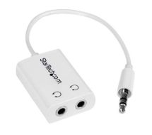 White Slim Mini Jack Headphone Splitter Cable Adapter - 3.5mm Audio Mini Ster