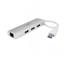 StarTech 3-Port Portable USB 3.0 Hub plus Gigabit Ethernet - Built-In Cable