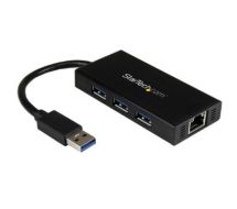 StarTech 3-Port Portable USB 3.0 Hub plus Gigabit Ethernet - Aluminum with Built-in Cable